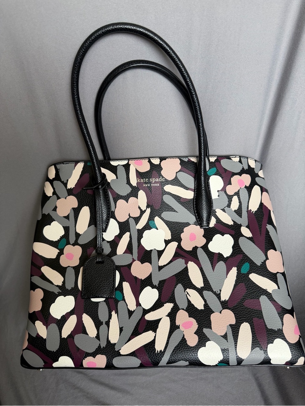 Kate Spade Eva Fete Floral Black/Multi Medium Top Zip Satchel (WKRU6225)